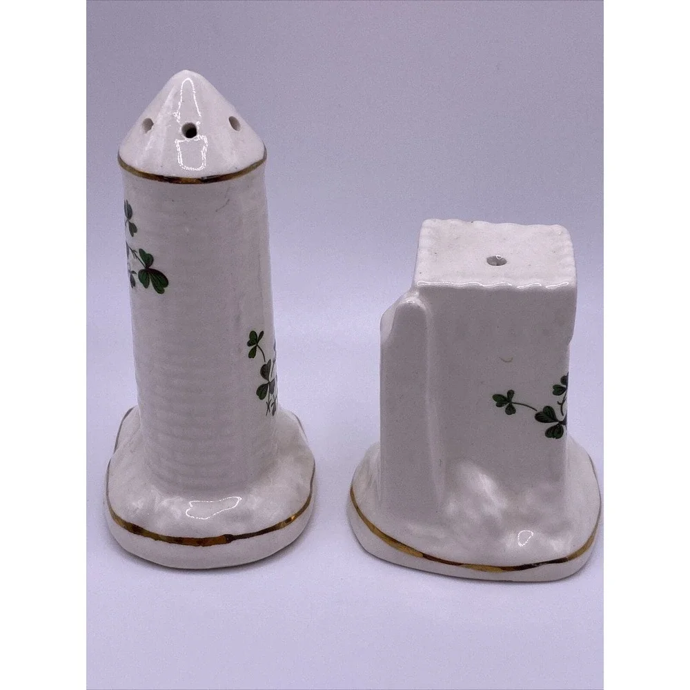 Vintage Carrigaline Pottery Irleand Shamrock Castle Salt & Pepper Shaker Set